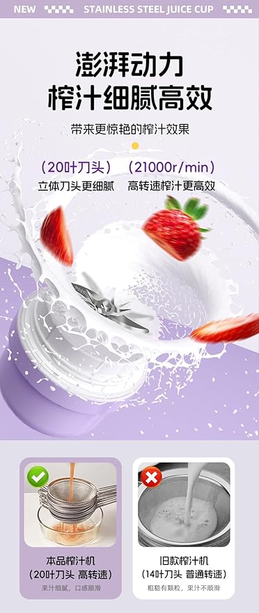 Portable Wireless Juice Extractor Cup Compact Fruit and Vegetable Blender Purple Gradient