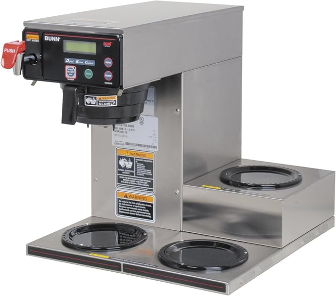 BUNN Axiom DV-3 Dual Voltage Automatic Commercial 12-Cup Coffee Maker 3 Lower Warmers 38700.0009Grey 7.5 Gallons