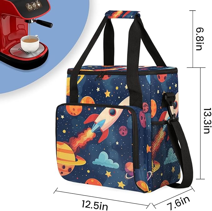 Space Cartoon Planet Travel Coffee Maker Carrying Bag Large Organizer Storage Tote Bag Insulated Reusable Cooler Grocery Bags