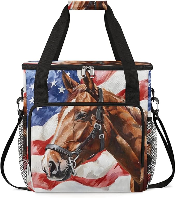Coffee Maker Carrying Bag Horse American Flag Single Cup Coffee Maker Travel Bag Compatible with Keurig K-Mini or K-Mini Plus Portable Storage Bag with Shoulder StrapAZ-199