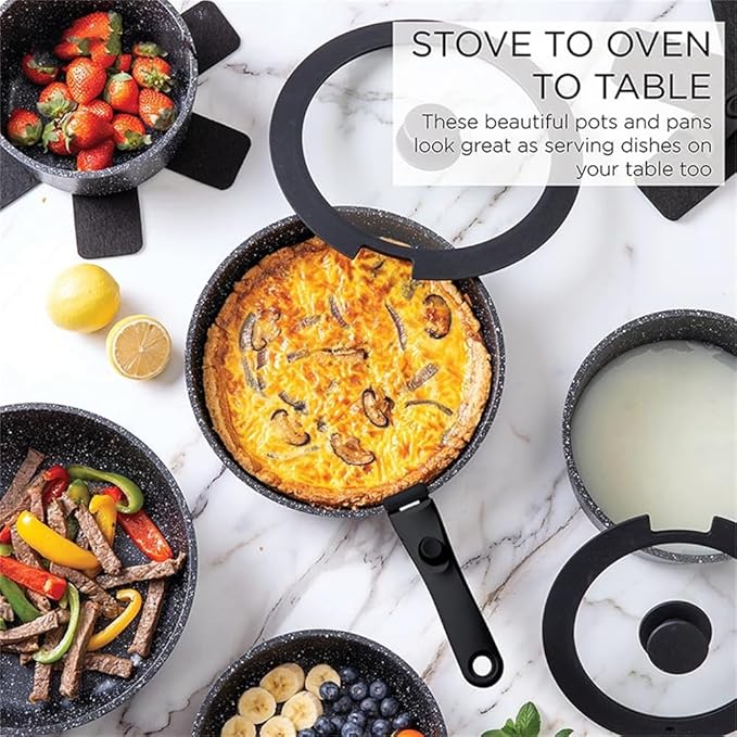 13 Piece Kitchen Black Pots and Pans Set Safe Nonstick Kitchen Cookware with Removable Handle Cookware Set Oven SafeA13Pcs