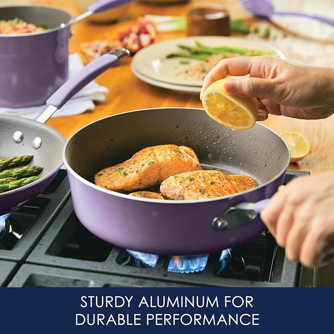 Rachael Ray Cucina Nonstick Cookware Pots and Pans Set 12 Piece Lavender Purple