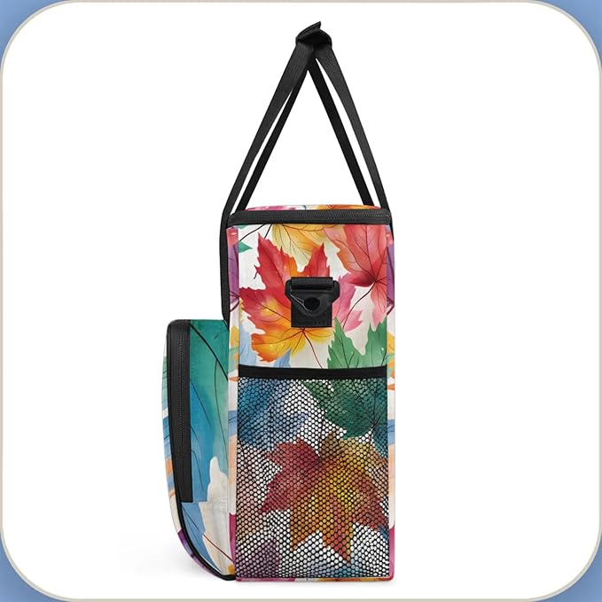 Colorful Maple Leaves Coffee Maker Travel Bag for Keurig K-Mini/K-Mini Plus Insulated Waterproof Tote with Pockets for K-Cup Portable Single-Serve Brewer Case