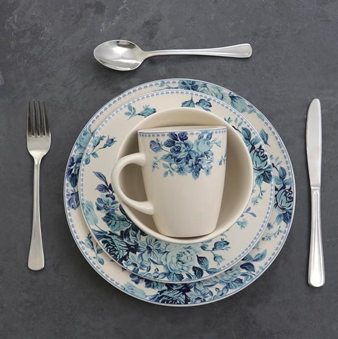 Traditional Blue Rose 16 Piece Stoneware Dinnerware Set (Blue)
