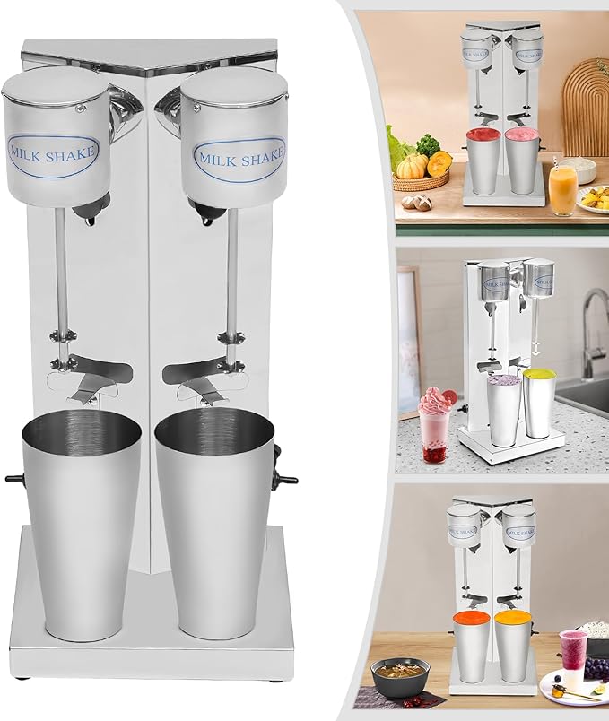 360W Commercial Milkshake Machine Stainless Steel Countertop Double Head Blenders Drink Mixer Milk Shaker Maker Smoothie Blender With 2Pcs Cups