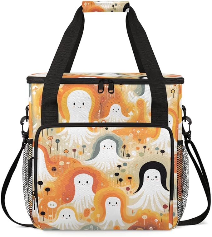 Halloween Ghosts Coffee Maker Carrying Bag Magical Ghosts Travel Storage Bag Compatible with K-Mini or K-Mini Plus Single Serve Coffee Brewer Carrying Case with Multiple Pockets &amp Shoulder Strap