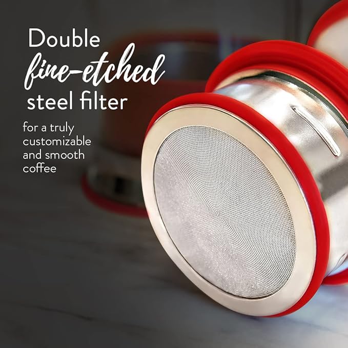 Simpli Press French Press Coffee &amp Tea Maker - Easy Cleanup &amp Customizable Smooth Coffee - Patented - Plastic-Free Premium Stainless Steel 34 oz - Red Color