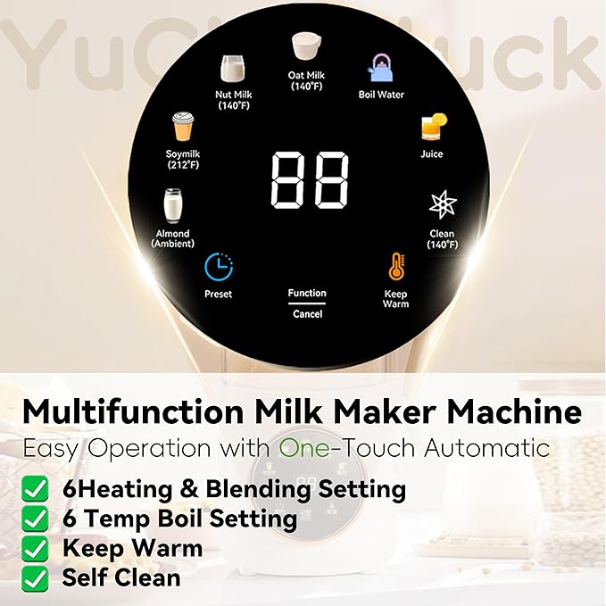Nut Milk Maker 47ozHomemade Soy MilkAlmond MilkPlant Based MilksOat MilkCoconutBaby FoodElectric Bean and Nut Milk Machine with Delay Start/24 Hours Timer/Keep Warm/Self-Cleaning/Boil Water