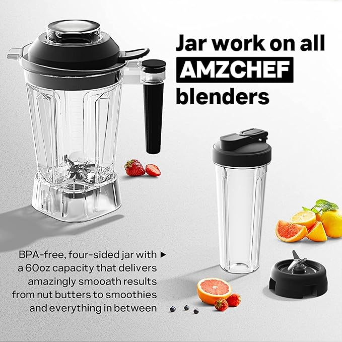 AMZCHEF Professional Blenders for Kitchen 1800 W Smoothie Blender with 2 Blend Way 4 Functions and 3 Speeds 63 oz Blender for Smoothies Frozen Drinks Ice Cream Soup 20 oz blend bottle Black