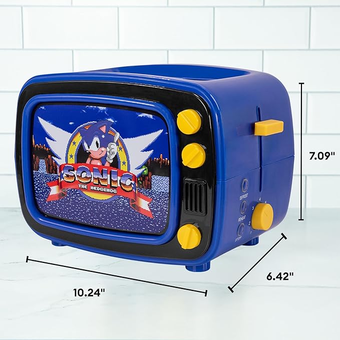 Uncanny Brands Sonic the Hedgehog Retro TV Toaster with Light Up Frame Two Slice Model with Sonic Artwork Themed Kitchen Appliance
