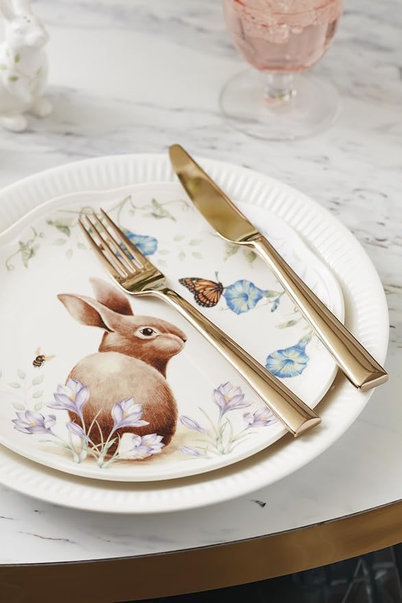 Lenox Dinnerware Set Butterfly Meadow Bunny 4-Piece Accent Plate Set Service For 4 Microwave And Dishwasher Safe Porcelain Plates Easter Plates Dish Set Home And Kitchen (Assorted 4 Pieces)