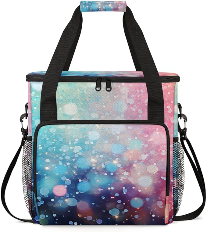 Glitter Coffee Maker Carrying Bag Blue &amp Pink Portable Travel Storage Tote Bag Compatible with K-Mini or K-Mini Plus Single Serve Coffee Brewer Carrying Case with Multiple Pockets &amp Shoulder