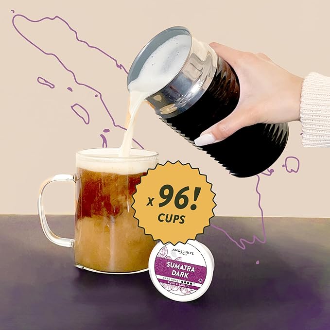Angelino's Coffee Sumatra Dark Roast - Single Serve Sumatra Coffee Pods for Keurig Coffee Makers - Full-Bodied Earthy Tasting Notes - Small Batch Roasted Recyclable Pods Compatible with K-Cup Brewer
