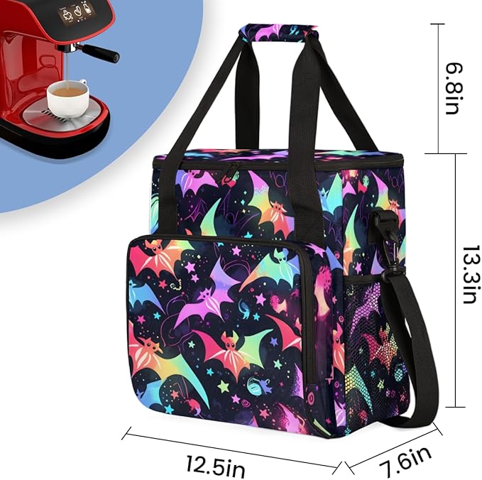 Gothic Bat Coffee Maker Carrying Bag Dreamy Bat Portable Travel Storage Tote Bag Compatible with K-Mini or K-Mini Plus Single Serve Coffee Brewer Carrying Case with Multiple Pockets &amp Shoulder S