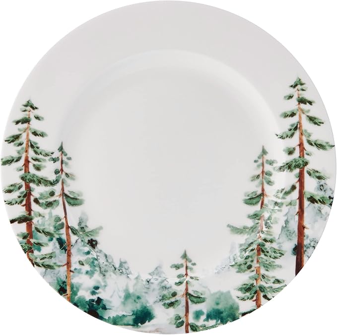 Mikasa Watercolor Forest Bone China Lightweight Chip Resistant 16 Piece Dinnerware Set Service for 4 White