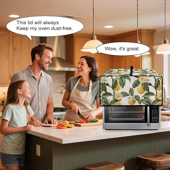 Convection Toaster Oven Cover with Storage Pockets Fits Machines Up to 18.5x14.5x9 Convection Toaster Oven Covers for Family Kitchen Essential Retro Lemon