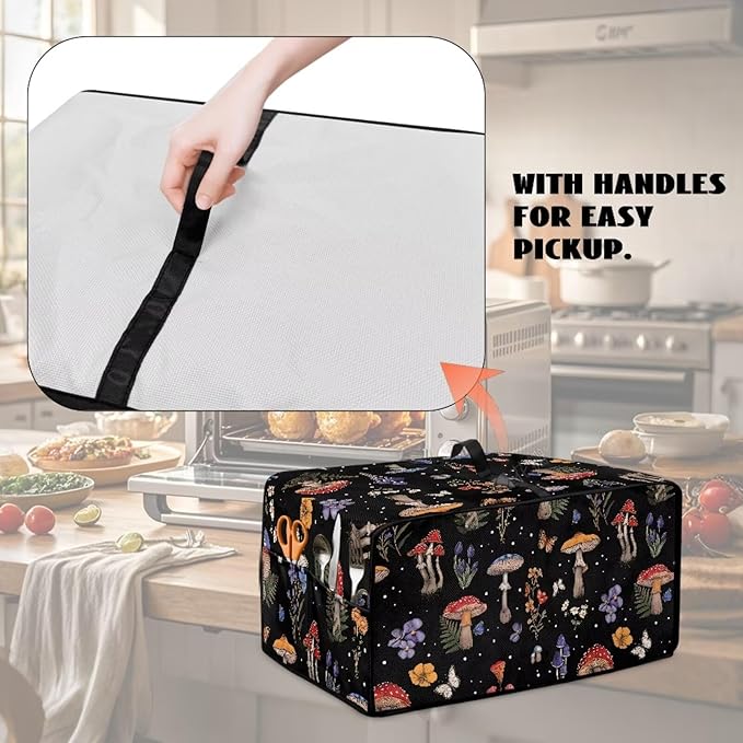 Toaster Oven Heat-Resistant Modern Toaster Oven Heavy Duty Dust-proof Microwave Cover with Storage Side Pockets Protects from Appliances Spills Stain Colorful Mushroom