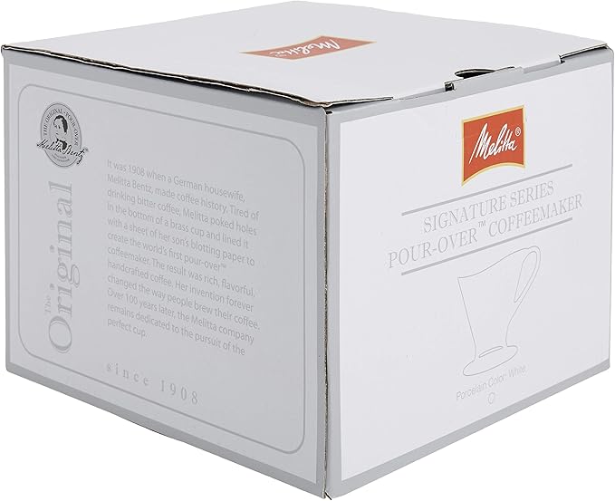 Melitta 1 Cup Porcelain Pour-Over Cone Coffeemaker Glossy White