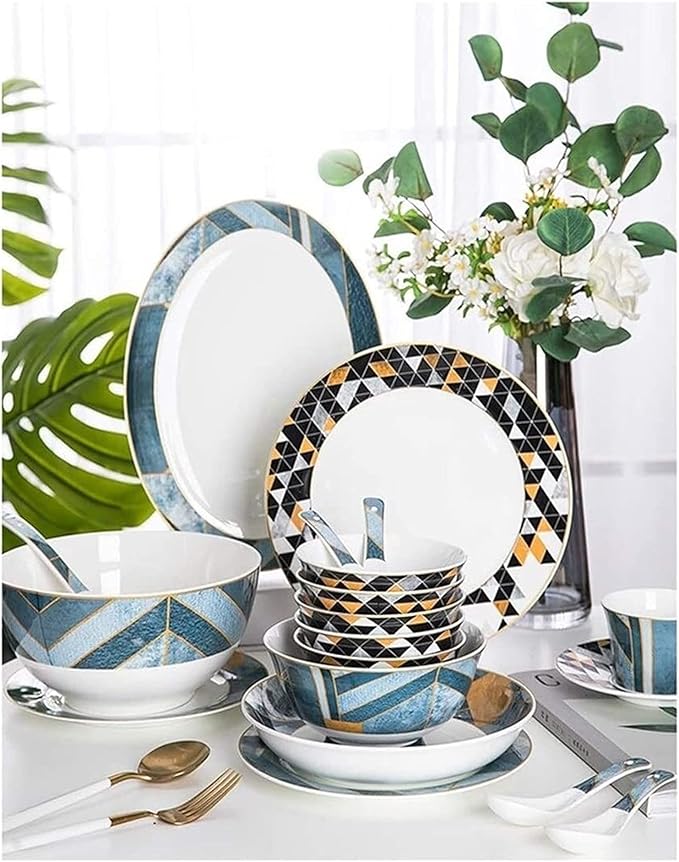 Dinnerware Sets Nordic Retro Style Bowl/Soup Pot/Dish/Spoon|Bone China Dinner Sets European Style Porcelain Combination Set