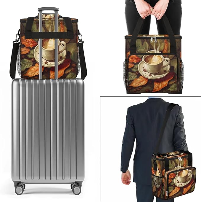 Coffee Themed Coffee Maker Travel Bag for K-Mini or K-Mini Plus Single Serve Coffee Brewer Portable Storage Tote Case for Tarvel