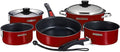 Magma 10 Piece Gourmet Nesting Stainless Steel Cookware Set with Ceramica Non-Stick Induction Compatible Oven Safe to 500°F - Suitable for All Stovetops Removable Handles Red