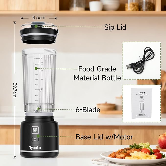 Portable Blender for Smoothies and Shakes 18oz Rechargeable Electric Personal Juicer Cup with Dual Mode 6 Sharp Blade Drink Mixer Bottle with Leakproof-Lid &amp Sip Spout for Kitchen/Travel/Gym