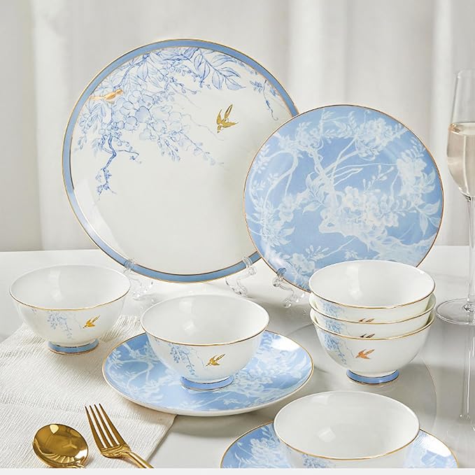 8 piece bone china dinnerware set dishes set for 2 elegant coffee cups and plates sets for party dinner christmas for mom and grandmother Modern minimalist design