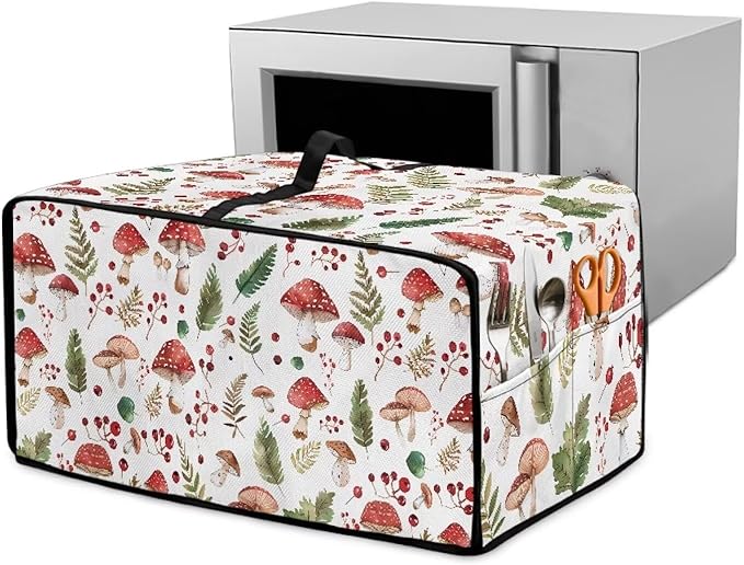 Rectangular Toaster Oven Cover Stain Resistant Washable Appliance Cover with Side Pockets Neat Storage and Protection for Kitchen Appliances Mushroom Plants