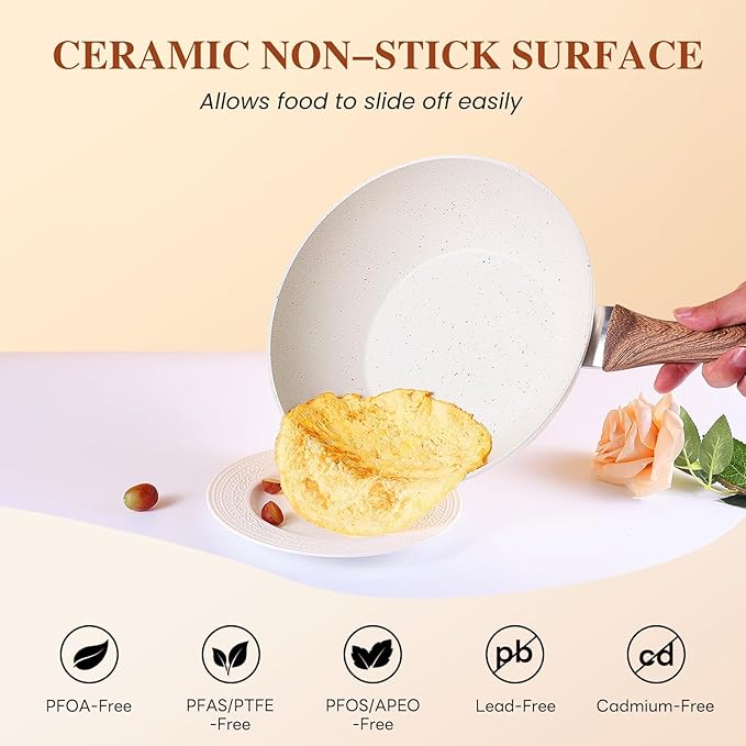 Nonstick Pots and Pans Set 17 Pcs Kitchen Cookware Set with Stay-Cool Handles - Induction Compatible White Nonstick Coating