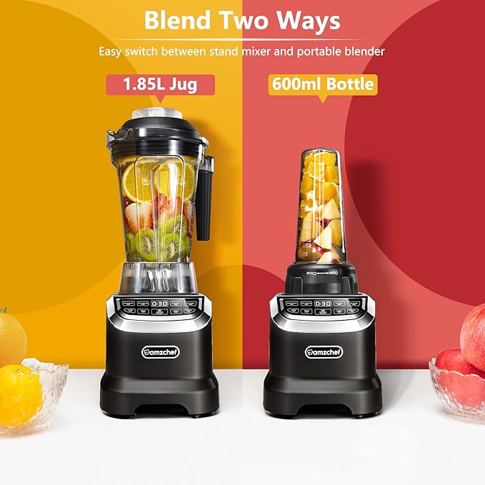 AMZCHEF Professional Blenders for Kitchen 1800 W Smoothie Blender with 2 Blend Way 4 Functions and 3 Speeds 63 oz Blender for Smoothies Frozen Drinks Ice Cream Soup 20 oz blend bottle Black