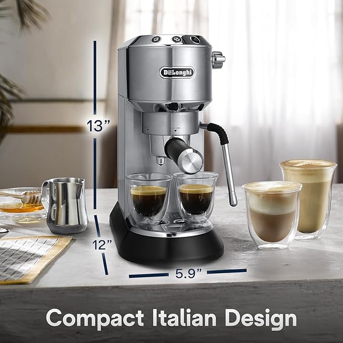 De’Longhi Dedica Arte Espresso Machine with My LatteArt Steam Wand (Milk Frother) 15-Bar Pump &amp 3-Level Temp Control - Compact Espresso Maker for Latte &amp Cappuccino - Italian Stainless Steel