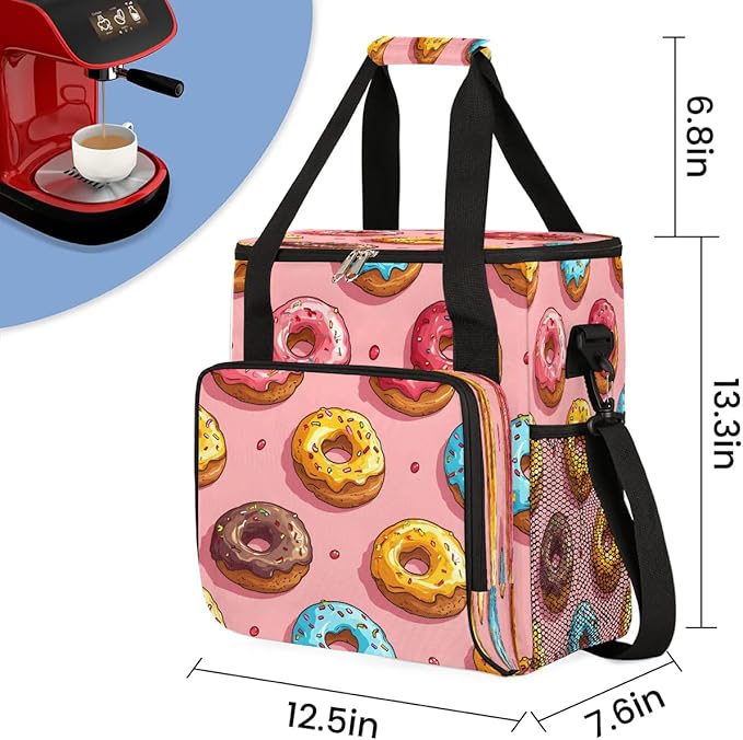 Sweet Chocolate Donuts Coffee Maker Carrying Bag for Keurig K-Mini or K-Mini Plus Storage Portable Coffee Maker Travel Bag