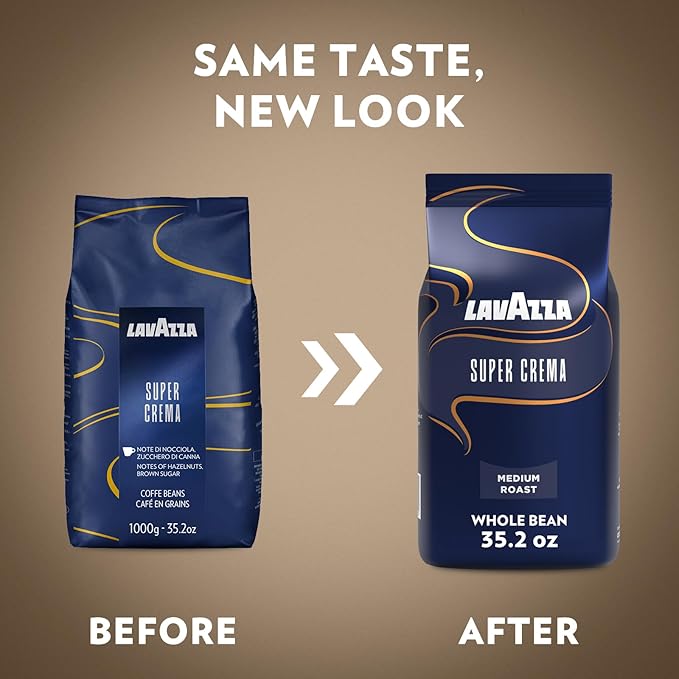 Lavazza Super Crema Whole Bean Coffee Medium Espresso Roast Arabica and Robusta Blend 2.2 lb Bag Package May Vary (Pack of 1)