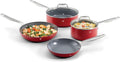 Guy Fieri's Flavortown 6-Piece Ceramic Cookware Set 8 &amp 10.2 Frypans 2QT Saucepan 3.2QT Sautépan Nonstick Made without PFAS PTFE PFOA Oven &amp Dishwasher Safe Easy to Clean Red