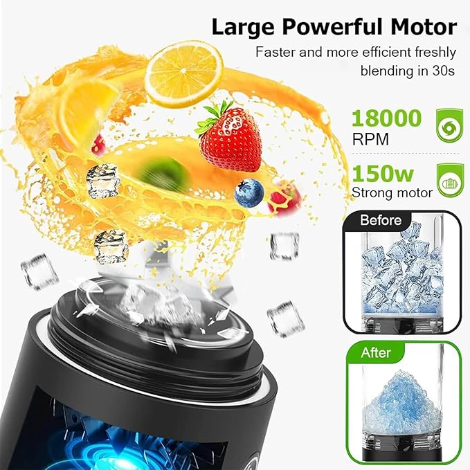 20oz Portable Blender 240W USB Rechargeable Smoothie Blender with LED Display Pulse &amp Blend Modes IPX7 Waterproof BPA-FreeTravel Juicer for Shakes Ice Crushing Sports &amp Outdoor Black