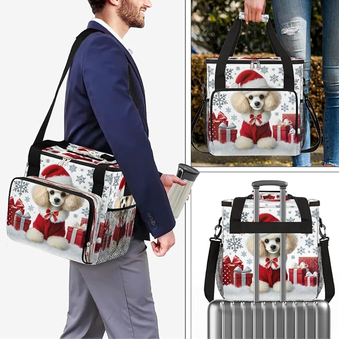 Merry Christmas Dog Snowflake Gift Coffee Maker Carring Bag Travel Carrying Storage Tote Bag Compatible with Keurig K-Mini or K-Mini Plus Portable Single Serve Coffee Brewer Case with Pockets