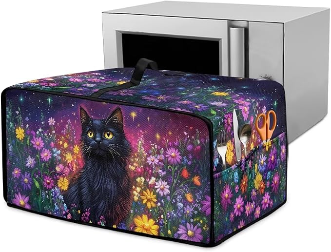 Doojoayie Black Cat Toaster Cover 8 Slice Bread Machine Cover Small Kitchen Appliance Protector Modern Modern Kitchen Decor Gift for People Who Loves to Cook