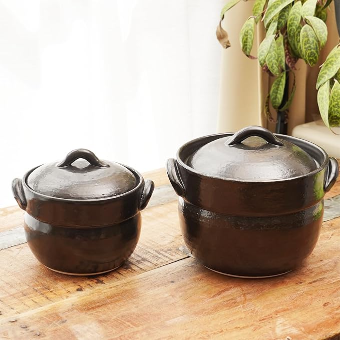 Banko Ware Earthenware Rice Cooker Donabe- Double-Lid Design for Fluffy Rice English manual included for cooking rice Even Heating &amp Enhanced Flavor Experience Made in Japan (1-2 Cups)