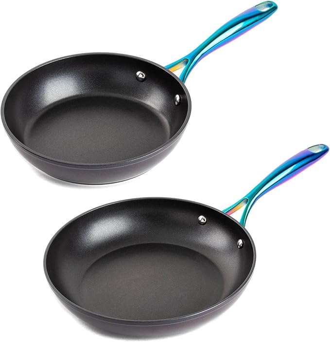 12-Piece Non-Stick Aluminum Cookware Set with Induction Base Oven Safe Black Finish (Black &amp Rainbow)
