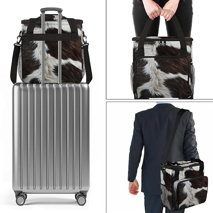 Cow Print Western Animals Coffee Maker Carring Bag Large Insulated Storage Organizer Case Tote Bags with Shoulder Strap for Travel Work Picnic