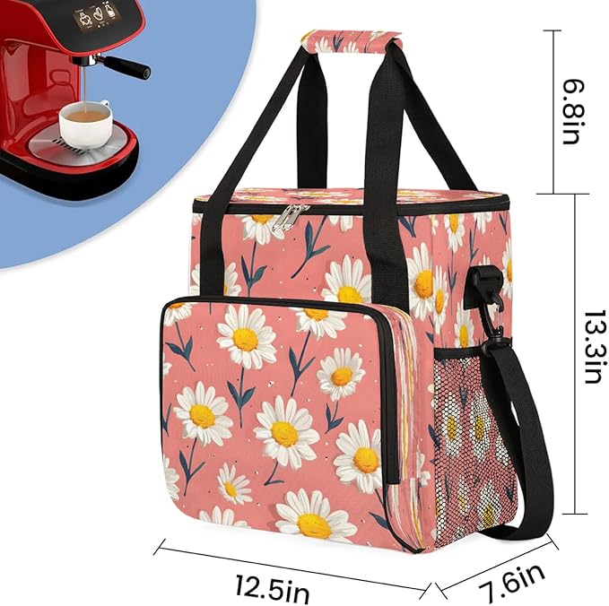 Daisy Printed Foral Coffee Maker Carrying Bag for Keurig K-Mini or K-Mini Plus Storage Portable Coffee Maker Travel Bag