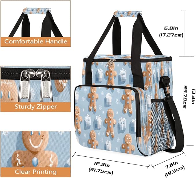 Merry Christmas Ginger Fruit Gift Coffee Maker Carring Bag Travel Carrying Storage Tote Bag Compatible with Keurig K-Mini or K-Mini Plus Portable Single Serve Coffee Brewer Case with Pockets
