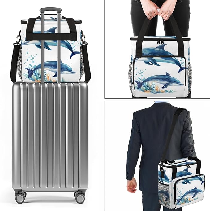 Dolphin Coffee Maker Carrying Bag Cartoon Dolphin Travel Storage Bag Compatible with K-Mini or K-Mini Plus Single Serve Coffee Brewer Carrying Case with Multiple Pockets &amp Shoulder Strap