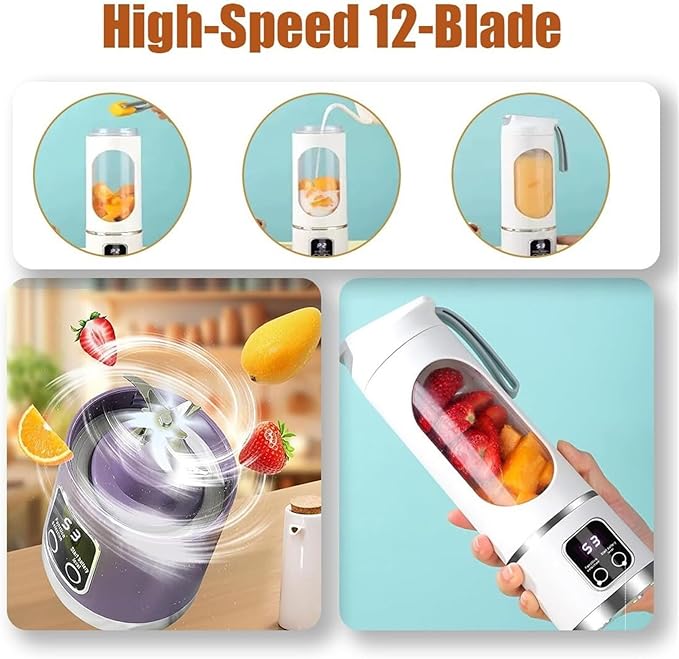 Digital Display Juicer - Smart LED Display 3 Speed Settings Fresh Juice Cup Multi-Functional Blender USB Charging Portable Juicer Suitable for Making Milkshakes and Smoothies(White)