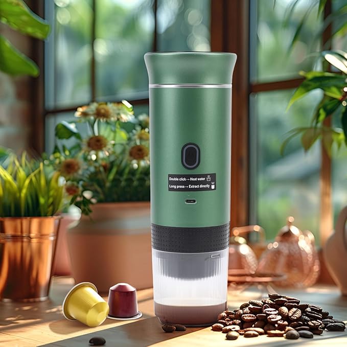 Luqeeg 72W 120ML Cup Portable Coffee Maker Full Automatic Machine Outdoor Ground Coffee Maker with USB C Charging &amp 20 Bar Pressure for Camping RV Hiking Office Travel (Green)