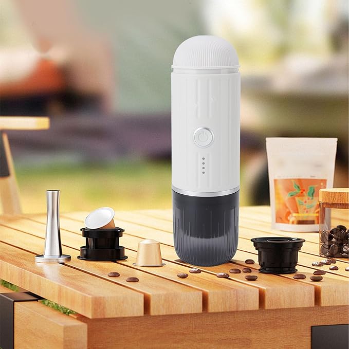 Portable Coffee Maker 19 Bar Pressure High Extraction Mini Coffee Machine Travel Office Home (White)