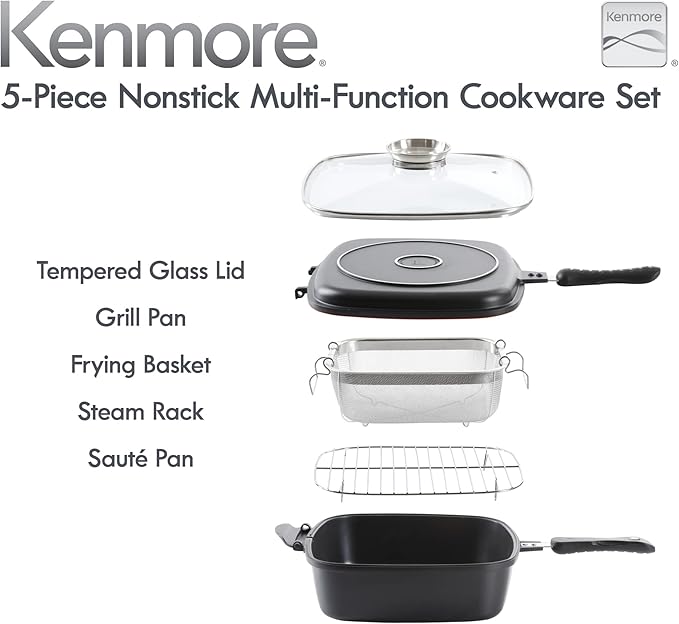 Kenmore Wyatt Aluminum Stackable All in One Multi-Function Cookware Set (Grill Fry Steam Saute)