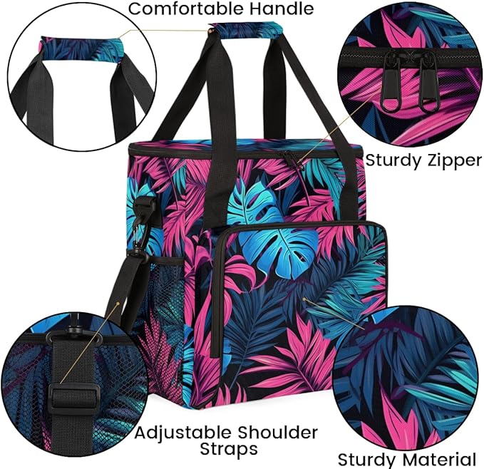 Blue Tropical Leaf Coffee Maker Carrying Bag Portable Travel Storage Tote Bag Compatible with K-Mini or K-Mini Plus Single Serve Coffee Brewer Carrying Case with Multiple Pockets &amp Shoulder Stra