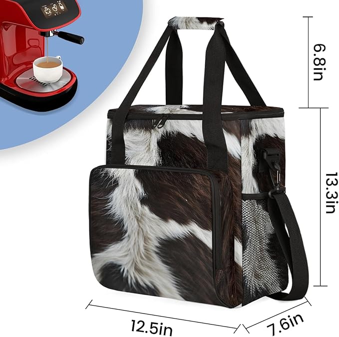 Cow Print Western Animals Coffee Maker Carring Bag Large Insulated Storage Organizer Case Tote Bags with Shoulder Strap for Travel Work Picnic