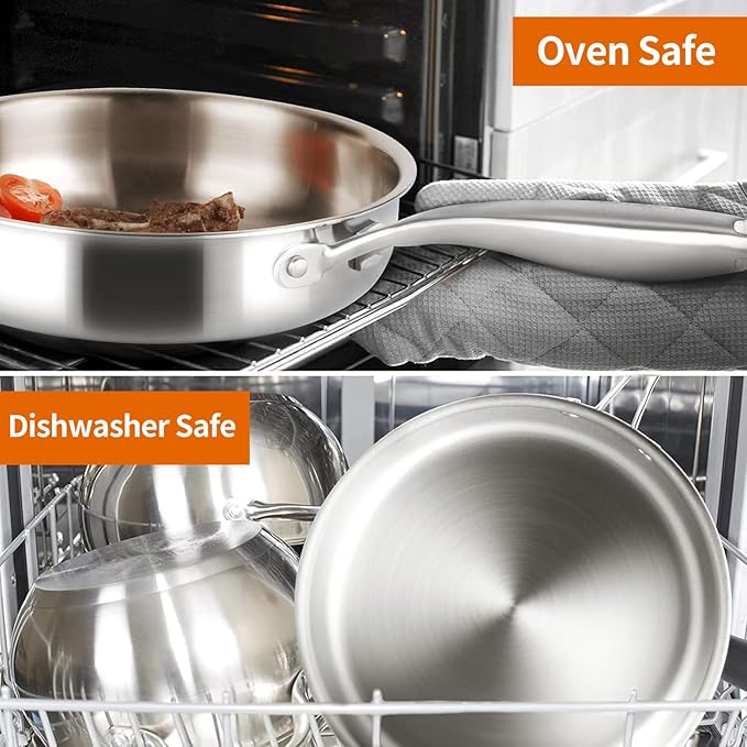DELARLO Whole body Tri-Ply Stainless Steel Kitchen Cookware Set of 14 With Lid Heats quickly Cookware Suitable for All Stove Kitchen Pots and Pans sets